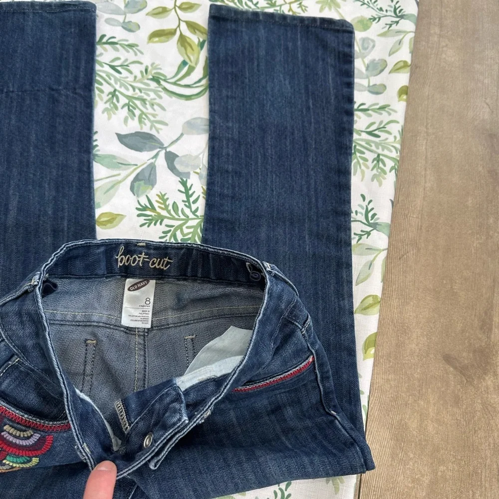 Old Navy Navy Boot-Cut Jeans with Multicolor Embroidery